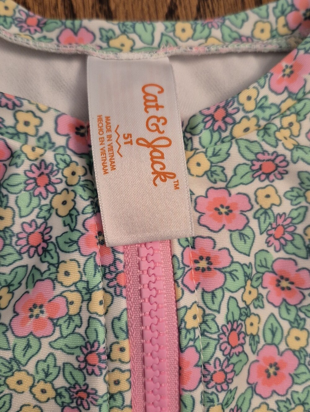 Cat & Jack Pink Zip-Front Strawberry Stripe Rashguard Set Of 2 - Picture 9 of 10
